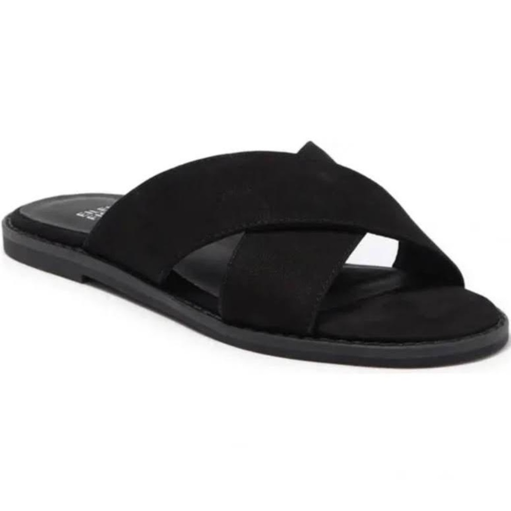 Eileen Fisher Cape Crossover Flat Sandals - Black Suede 11 LIKE NEW